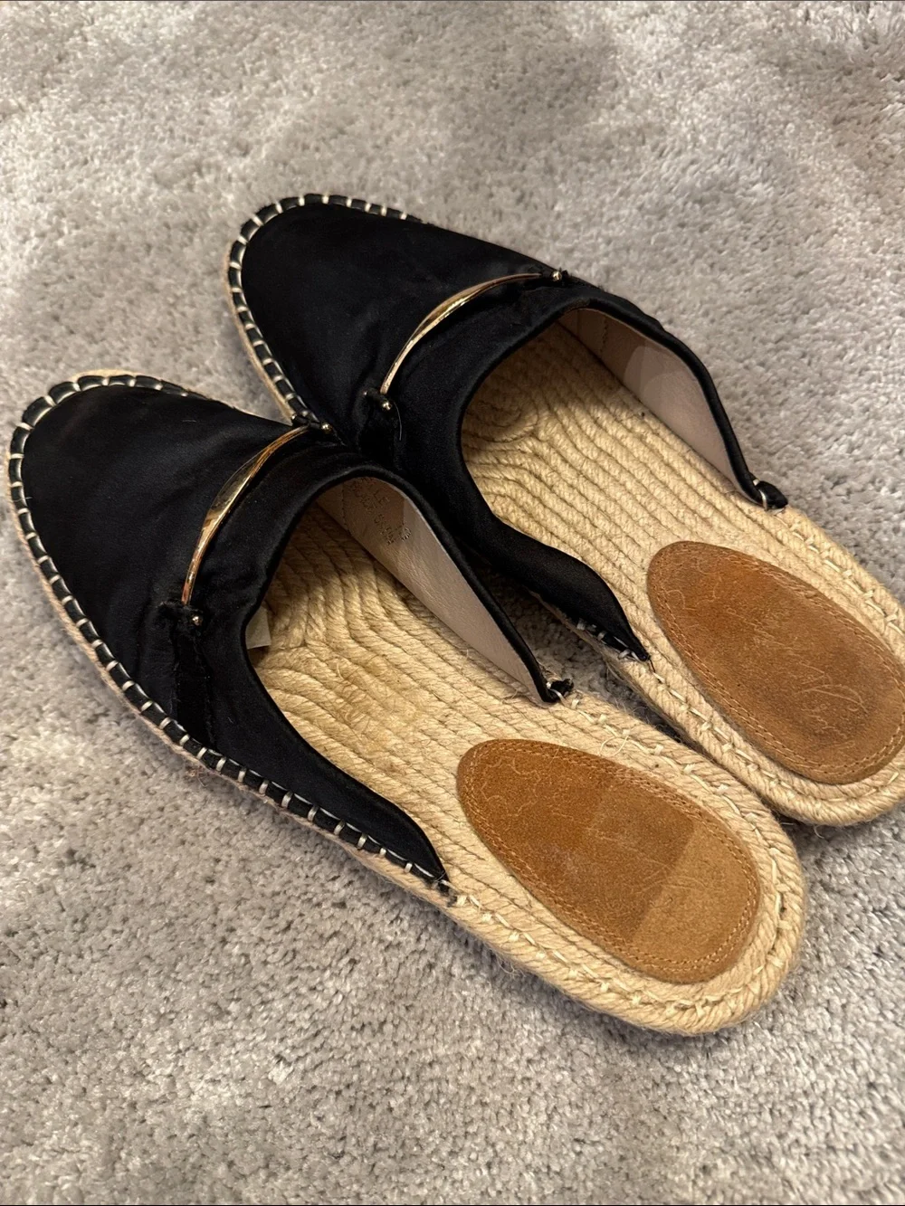 Vintage Havana Black Satin Elle Espadrille Slip on Slides Sz 10 NWOT